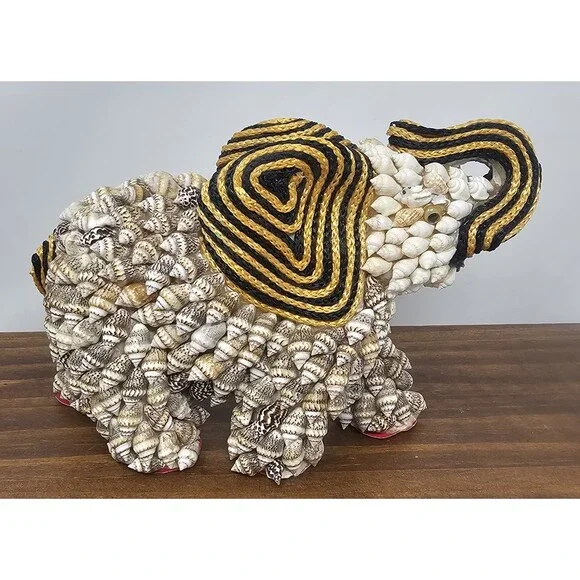 Sea Shell Encrusted Elephant Figurine Shell Covered Hand Made Statue Philippines - Picture 3 of 8